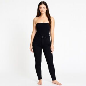 Levis Black Sliming Straight Leg Mid-Rise Stretch Denim 5 Pocket Jeans D…